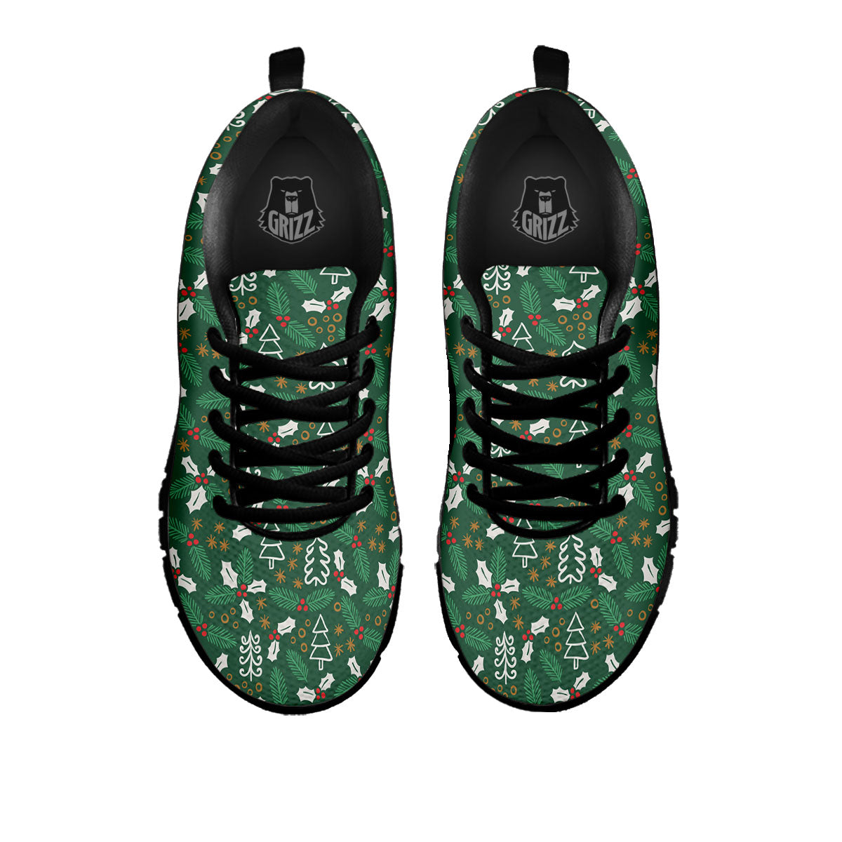 Ivy Leaf Christmas Print Pattern Black Sneaker-grizzshop
