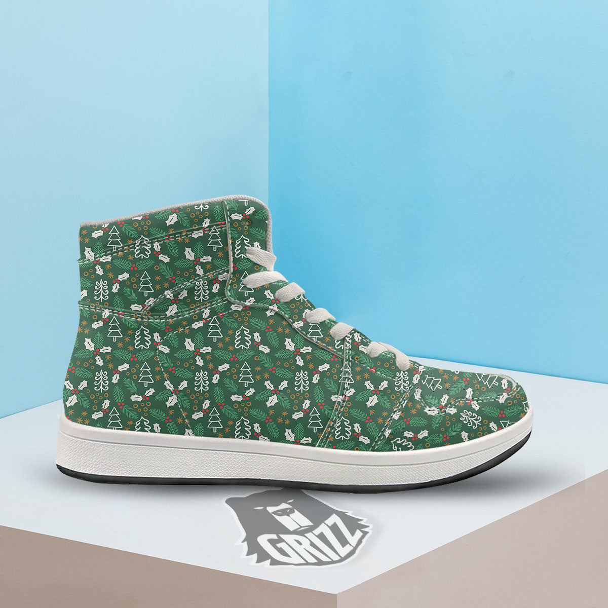 Ivy Leaf Christmas Print Pattern High Top Sneakers-grizzshop