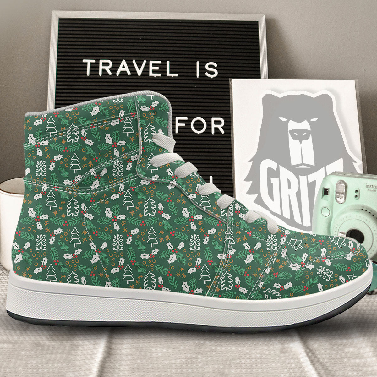 Ivy Leaf Christmas Print Pattern High Top Sneakers-grizzshop