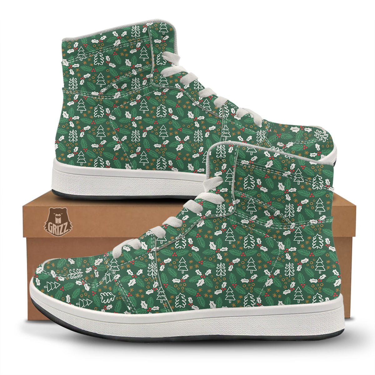 Ivy Leaf Christmas Print Pattern High Top Sneakers-grizzshop