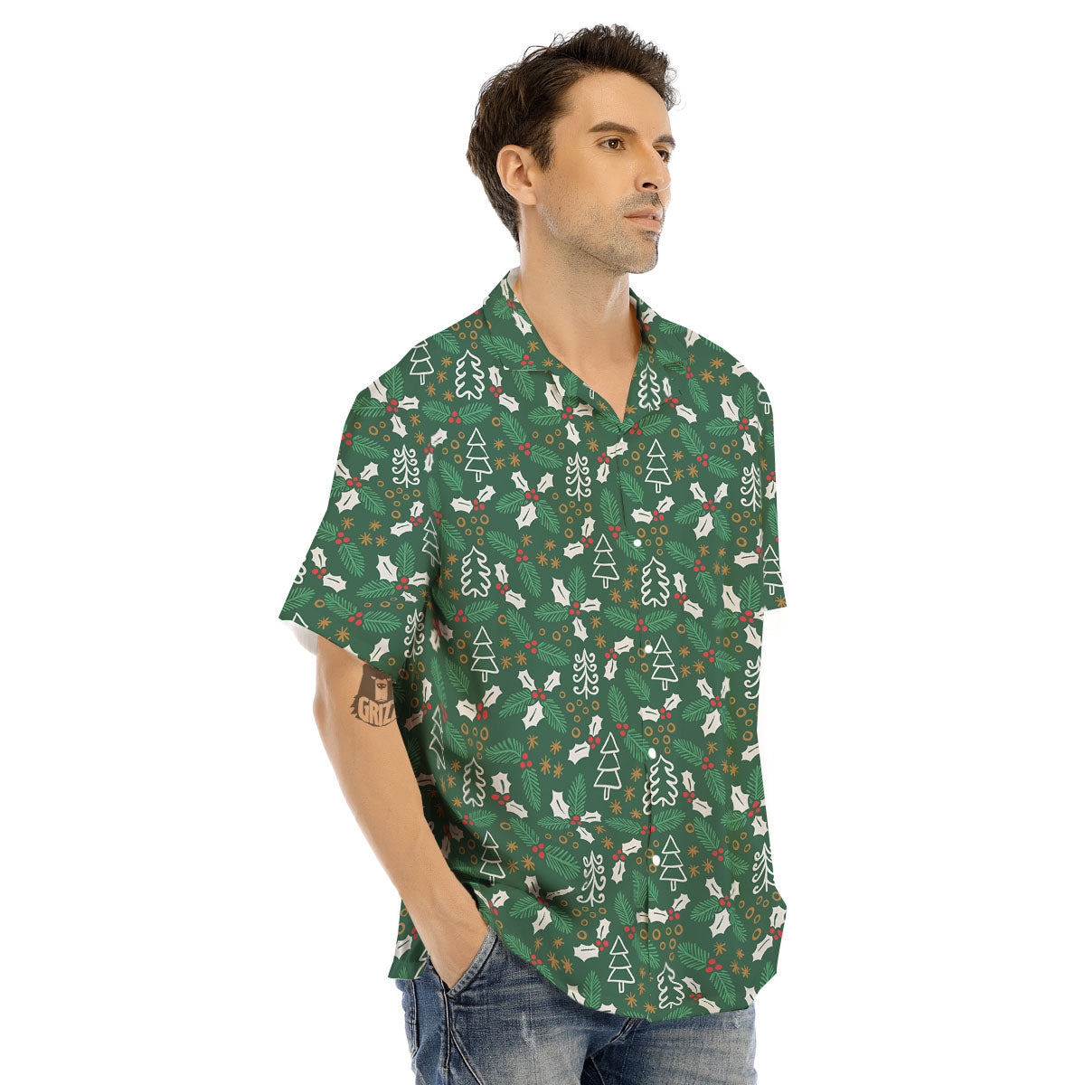 Ivy Leaf Christmas Print Pattern Men's Hawaiian Shirt-grizzshop