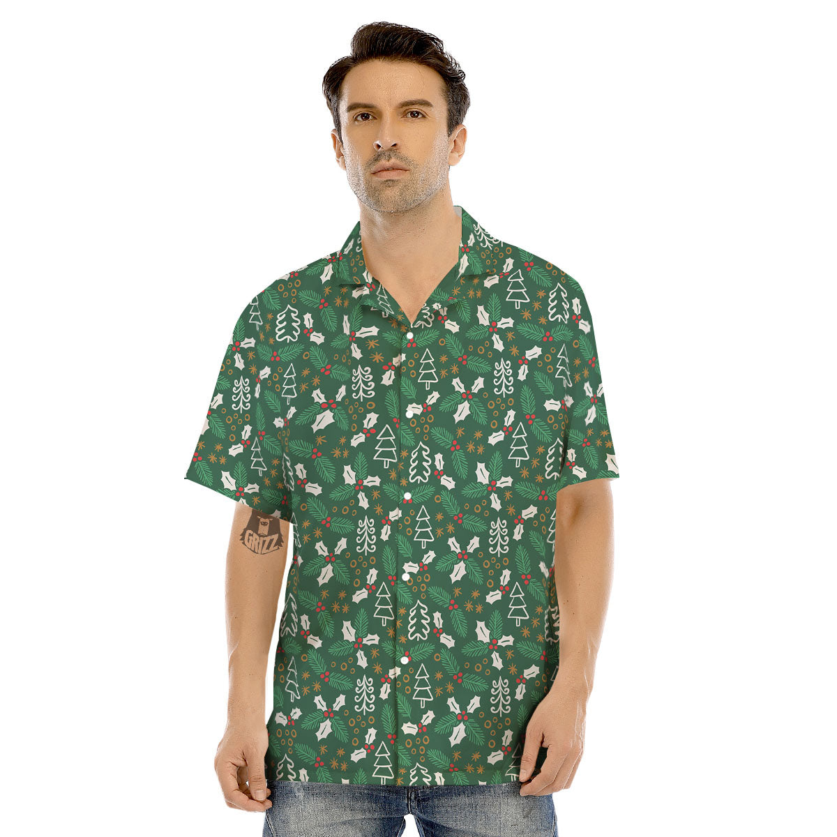 Ivy Leaf Christmas Print Pattern Men's Hawaiian Shirt-grizzshop