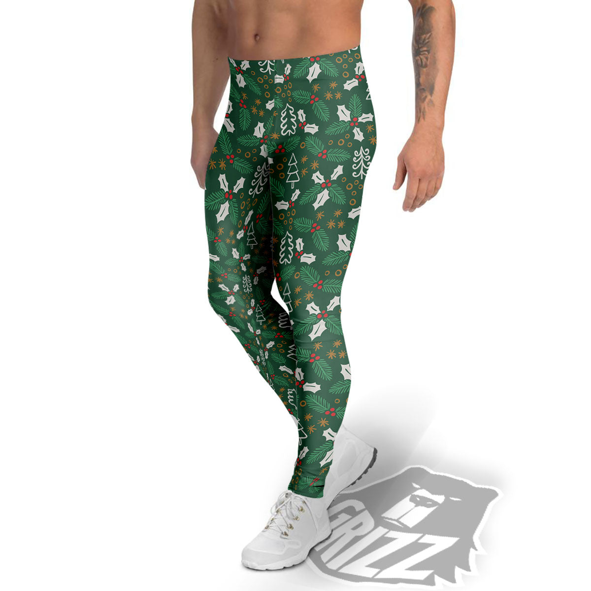 Ivy Leaf Christmas Print Pattern Men's Leggings-grizzshop