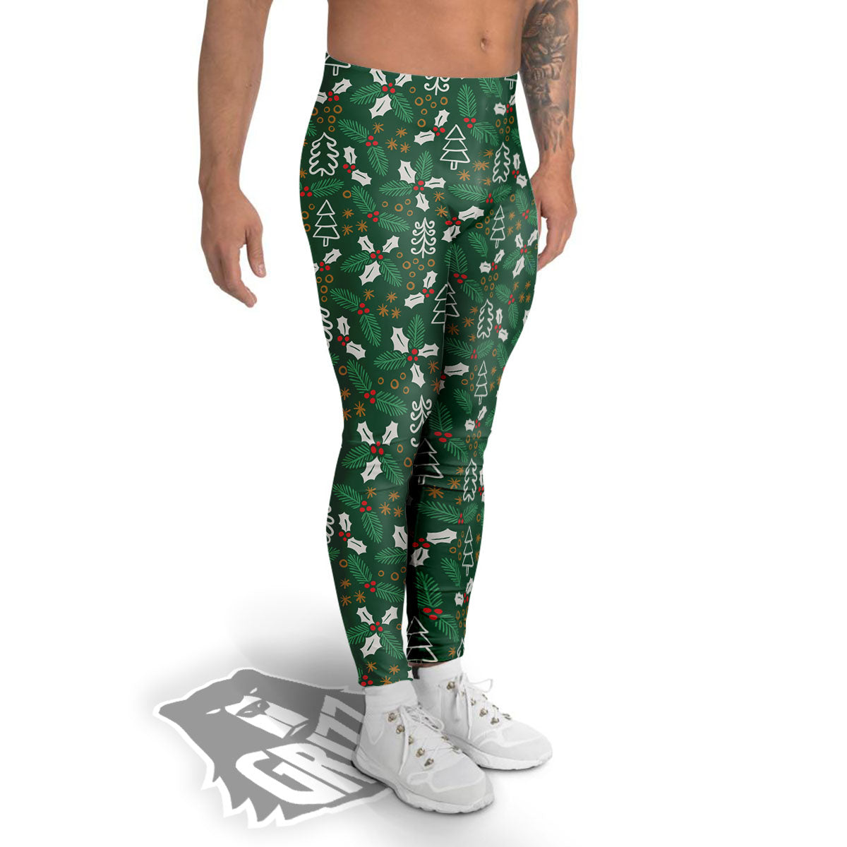 Ivy Leaf Christmas Print Pattern Men's Leggings-grizzshop