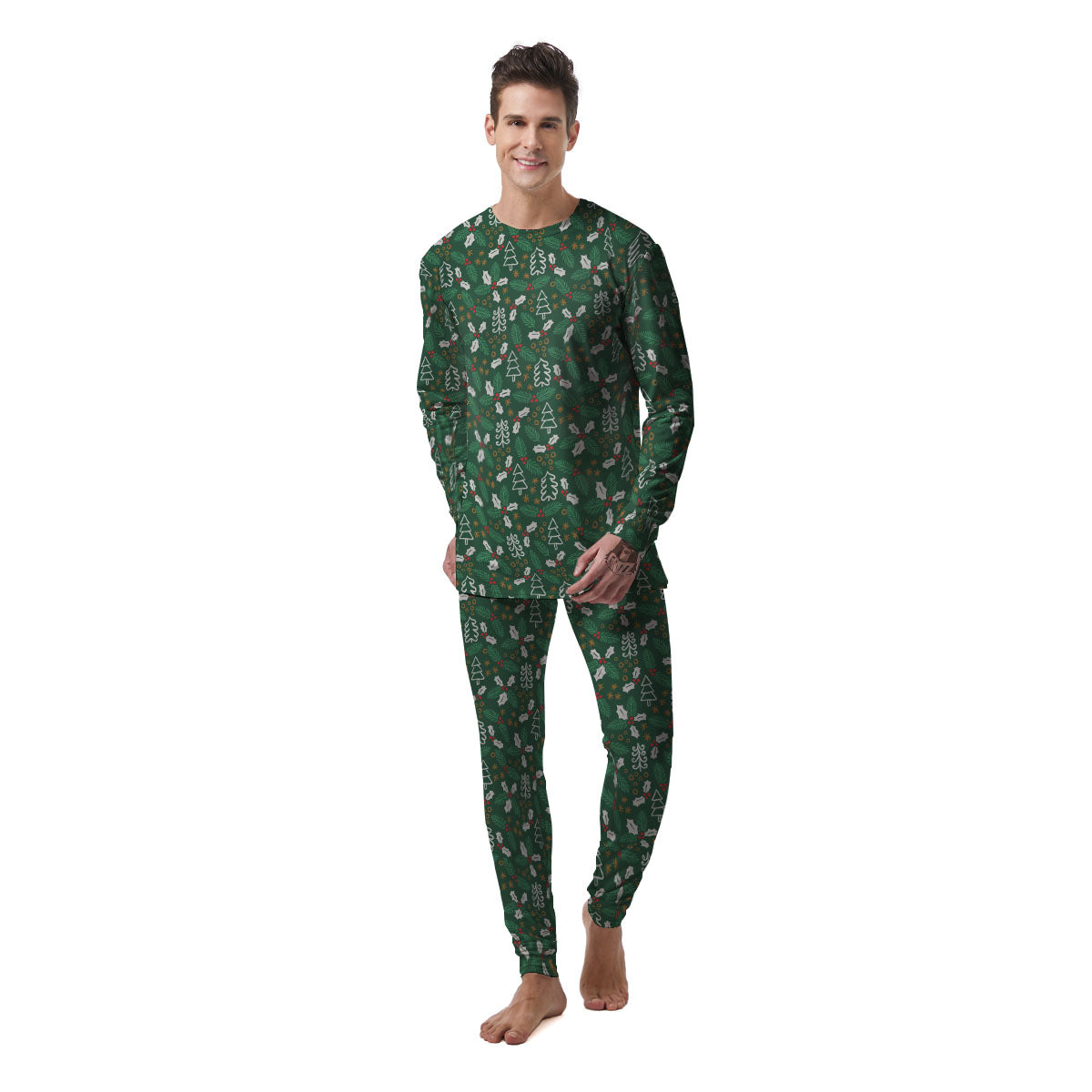 Ivy Leaf Christmas Print Pattern Men's Pajamas-grizzshop
