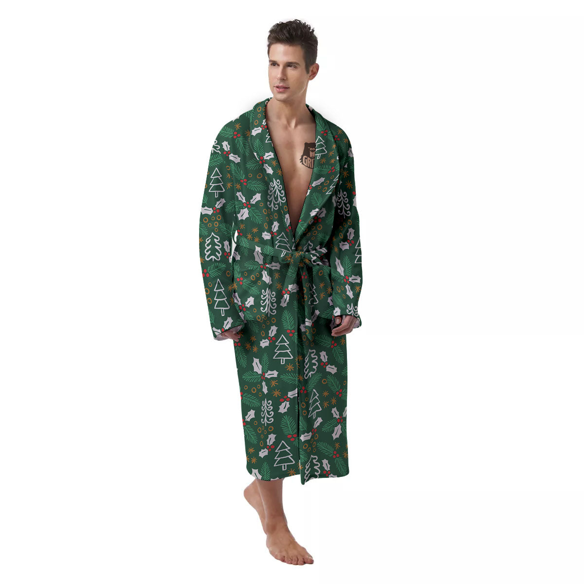 Ivy Leaf Christmas Print Pattern Men's Robe-grizzshop