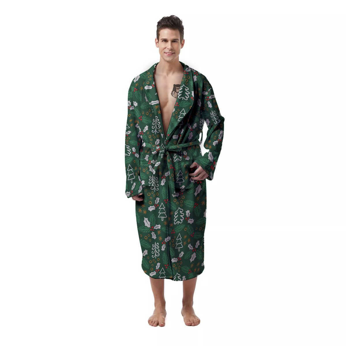 Ivy Leaf Christmas Print Pattern Men's Robe-grizzshop
