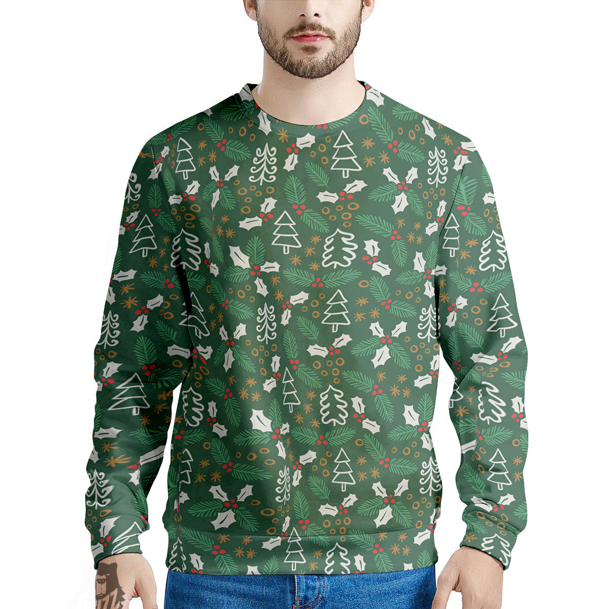 Ivy Leaf Christmas Print Pattern Men's Sweatshirt-grizzshop