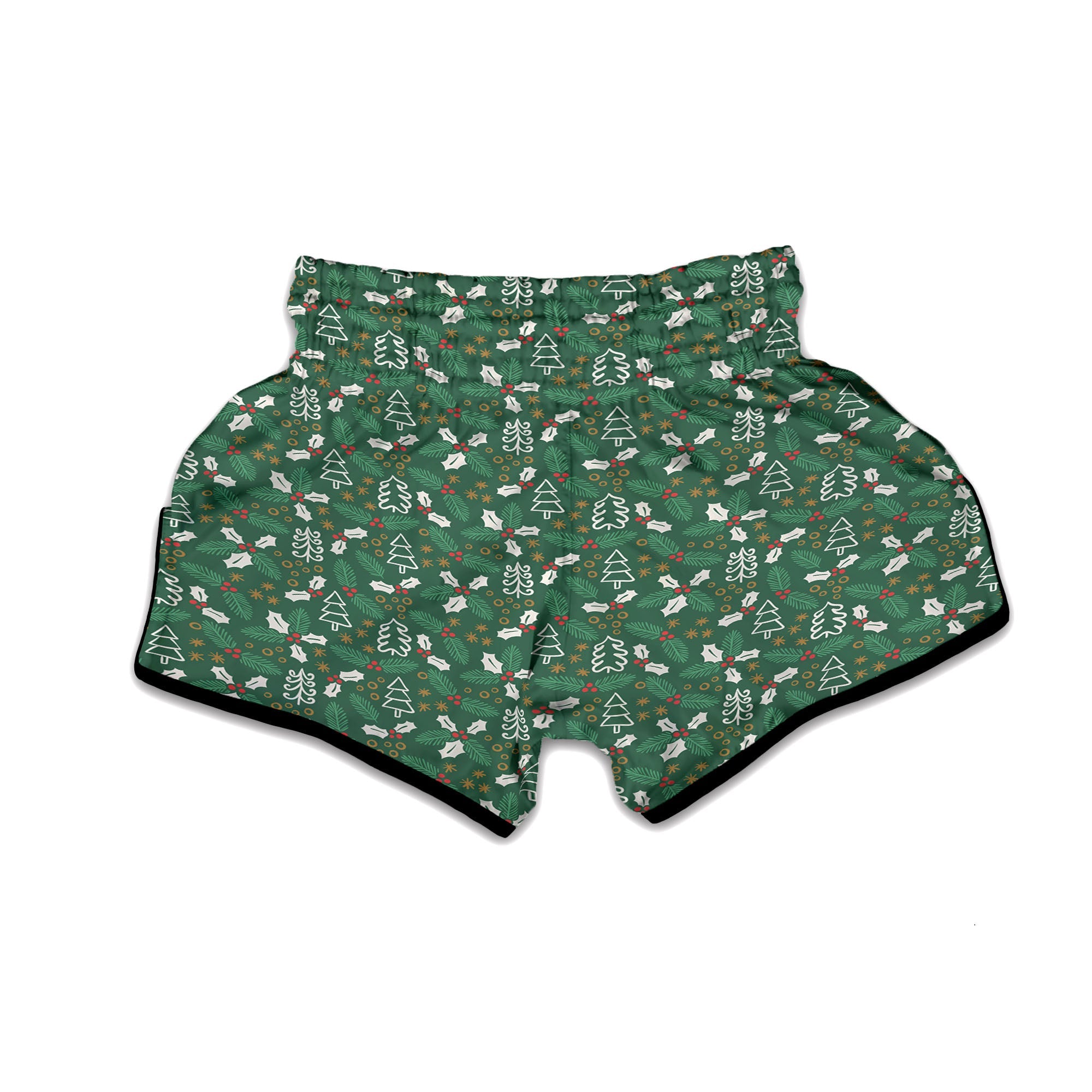 Ivy Leaf Christmas Print Pattern Muay Thai Boxing Shorts-grizzshop