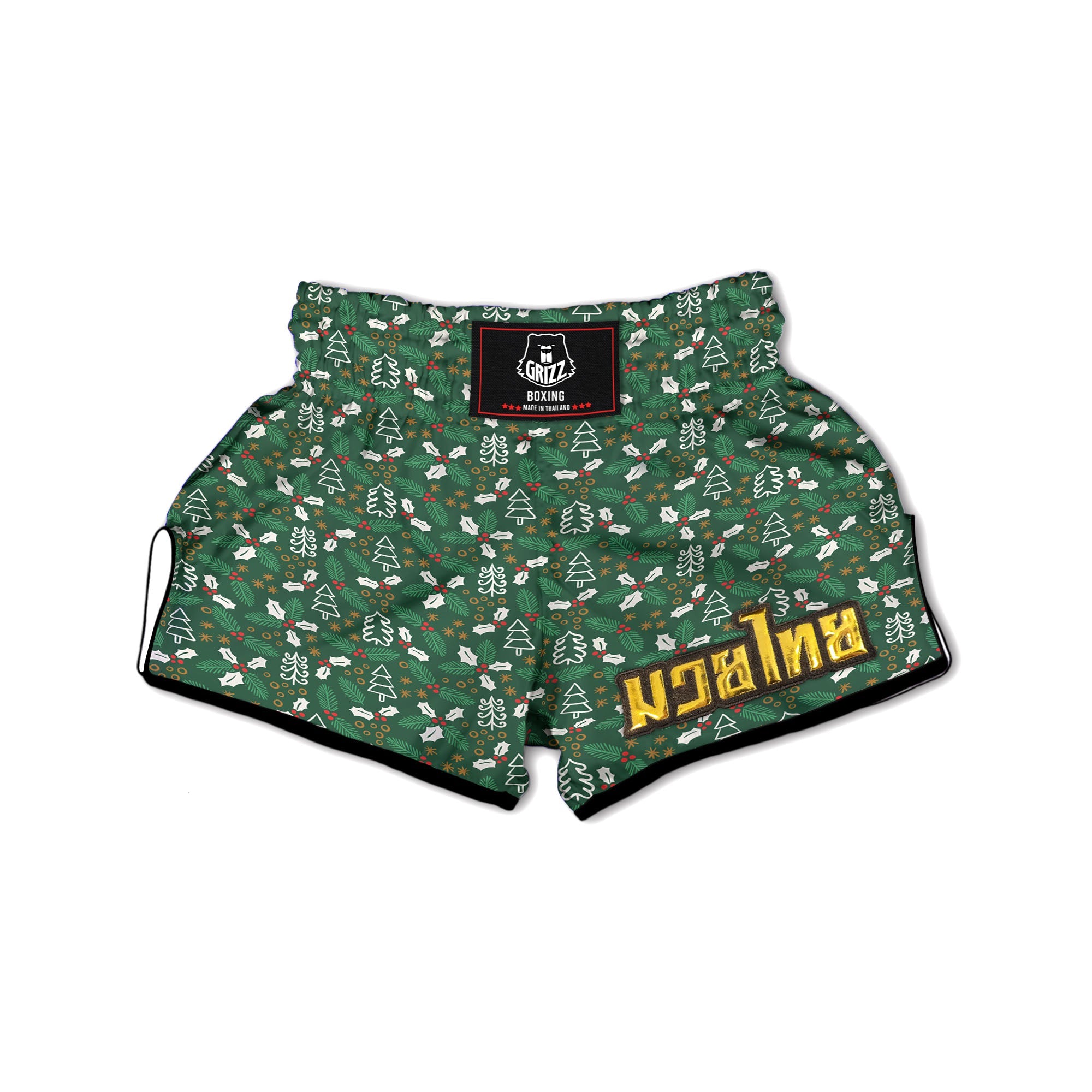 Ivy Leaf Christmas Print Pattern Muay Thai Boxing Shorts-grizzshop
