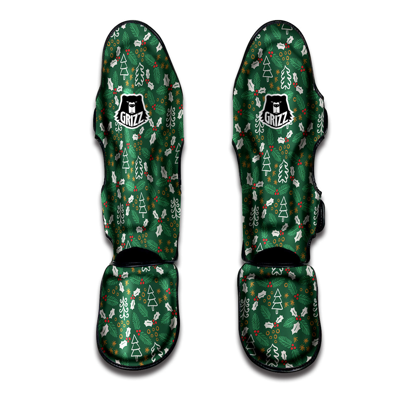 Ivy Leaf Christmas Print Pattern Muay Thai Shin Guards-grizzshop