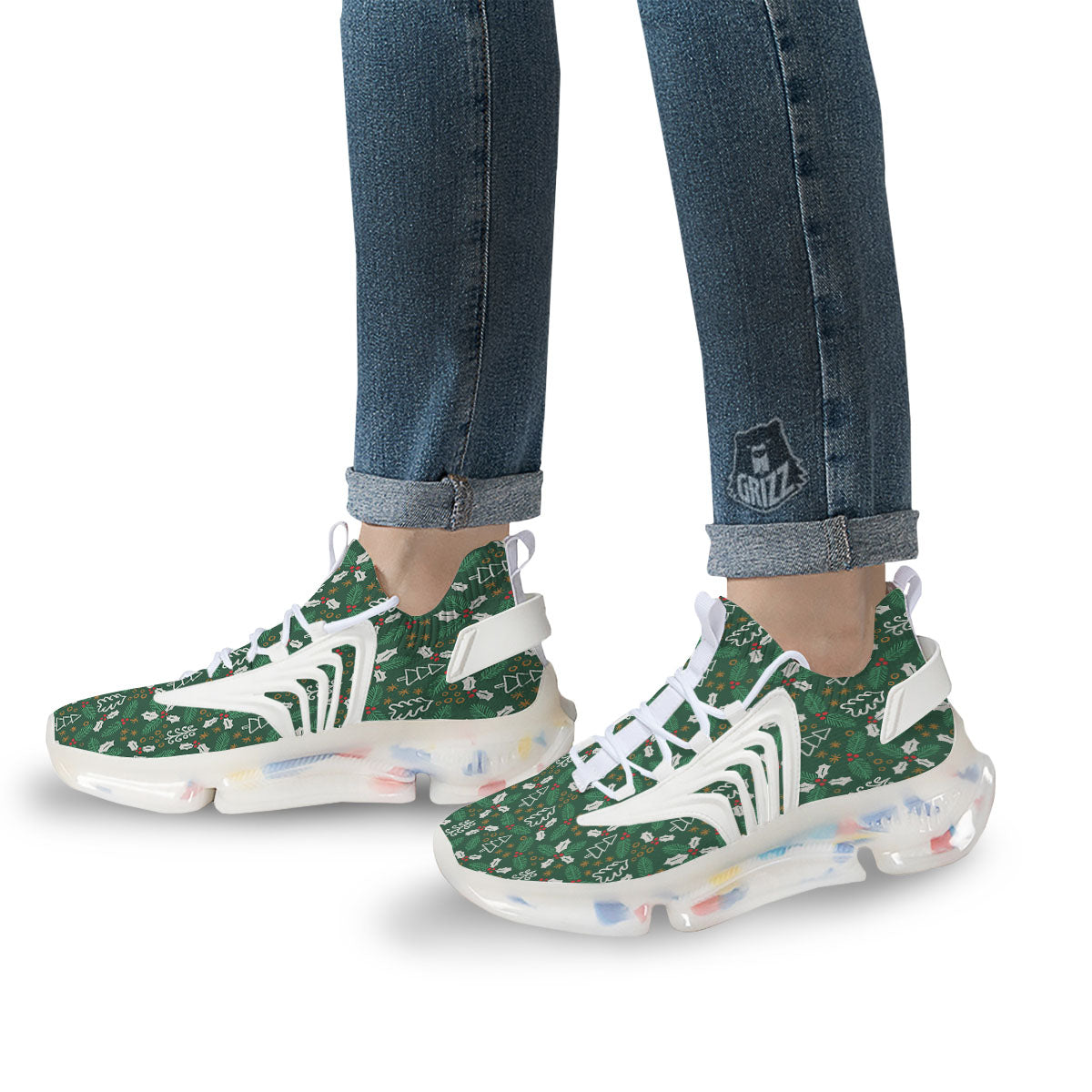 Ivy Leaf Christmas Print Pattern White Gym Shoes-grizzshop