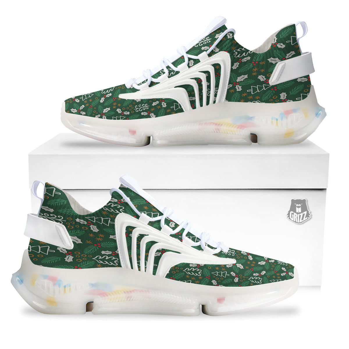 Ivy Leaf Christmas Print Pattern White Gym Shoes-grizzshop