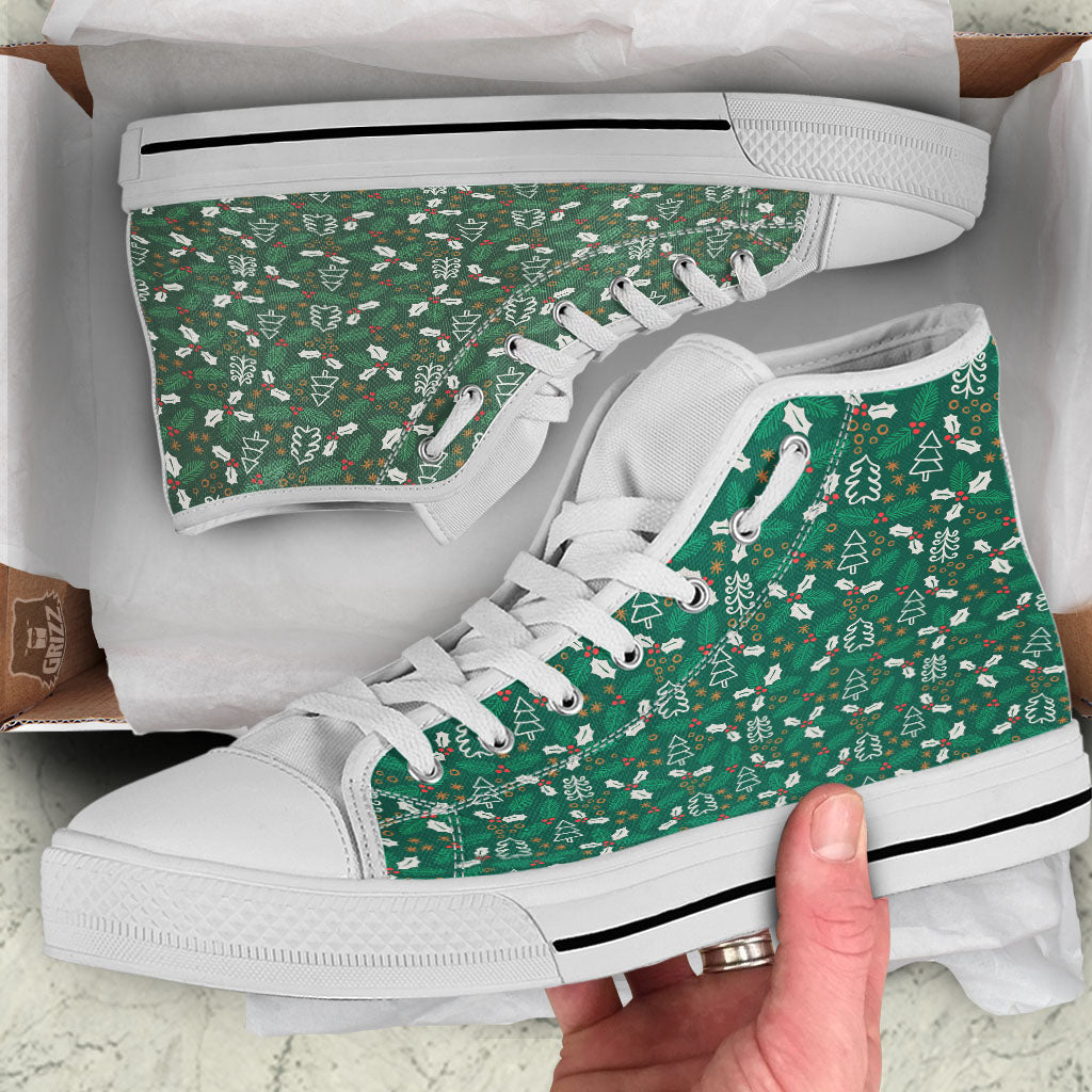 Ivy Leaf Christmas Print Pattern White High Top Shoes-grizzshop