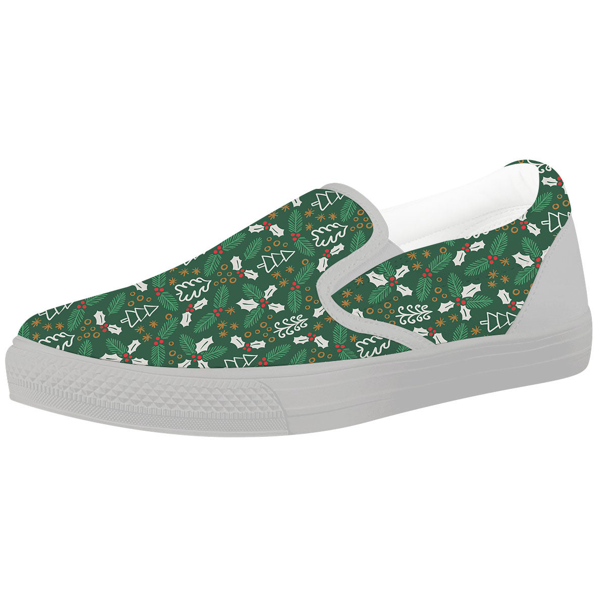 Ivy Leaf Christmas Print Pattern White Slip On Shoes-grizzshop