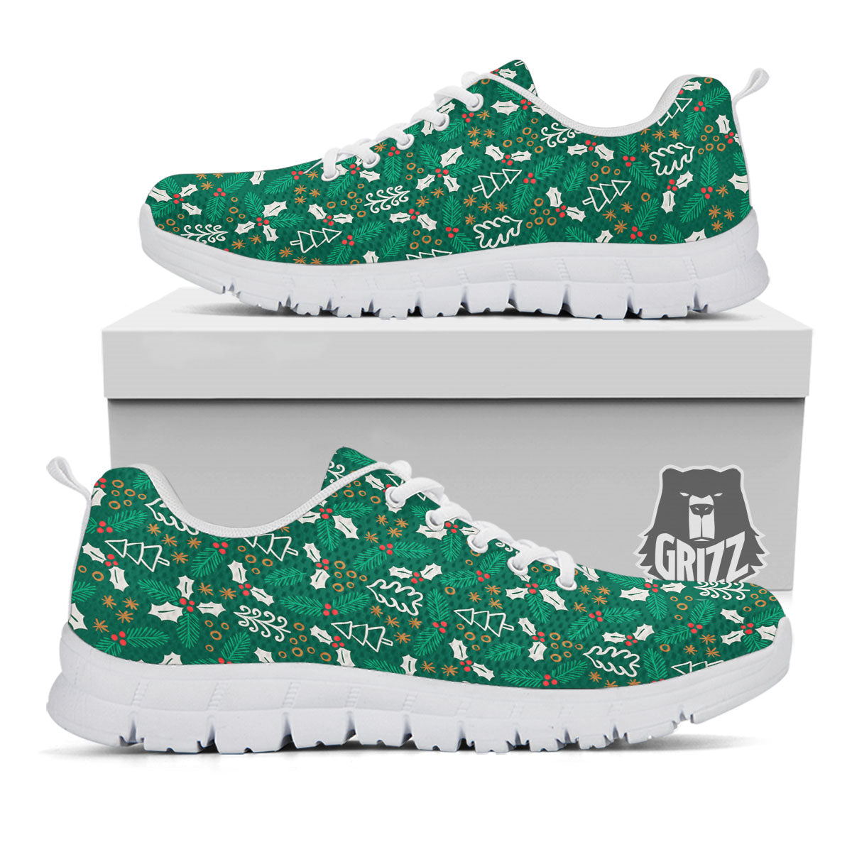 Ivy Leaf Christmas Print Pattern White Sneaker-grizzshop