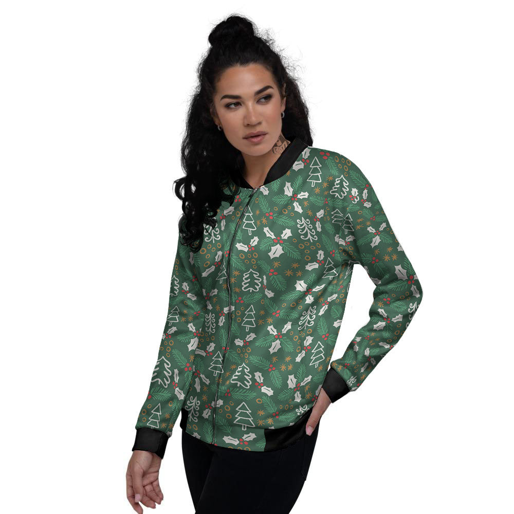 Ivy Leaf Christmas Print Pattern Women's Bomber Jacket-grizzshop