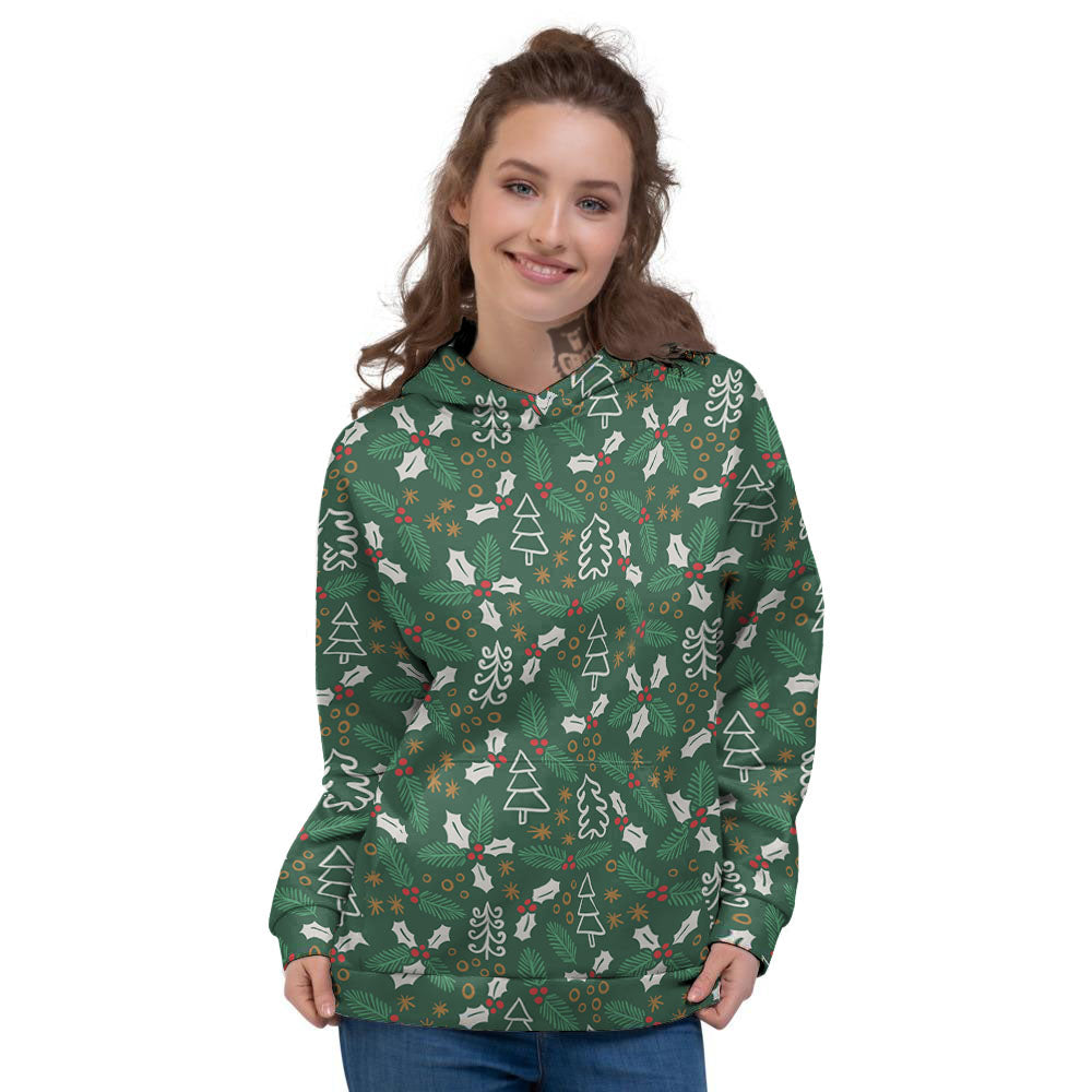 Ivy Leaf Christmas Print Pattern Women's Hoodie-grizzshop
