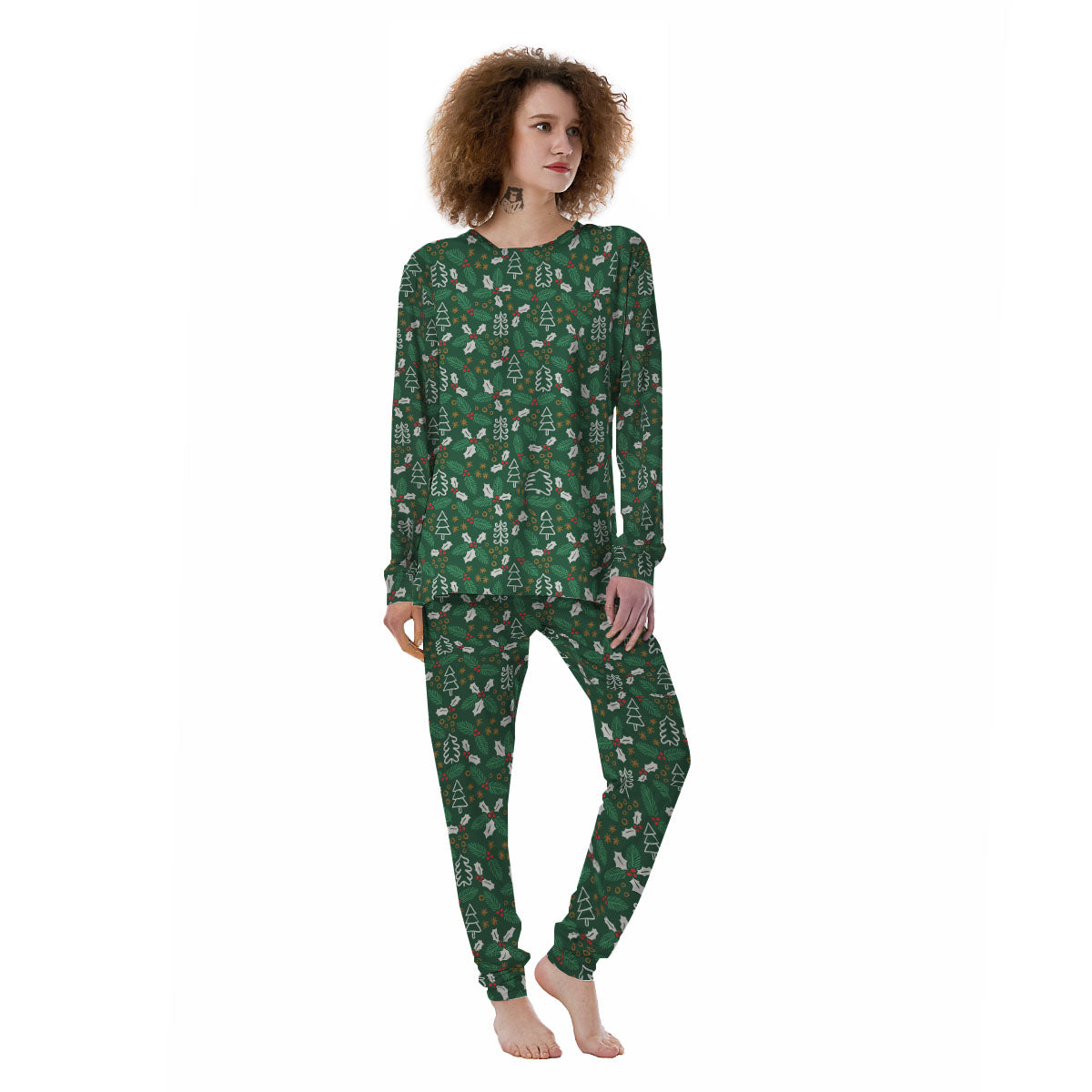 Ivy Leaf Christmas Print Pattern Women's Pajamas-grizzshop