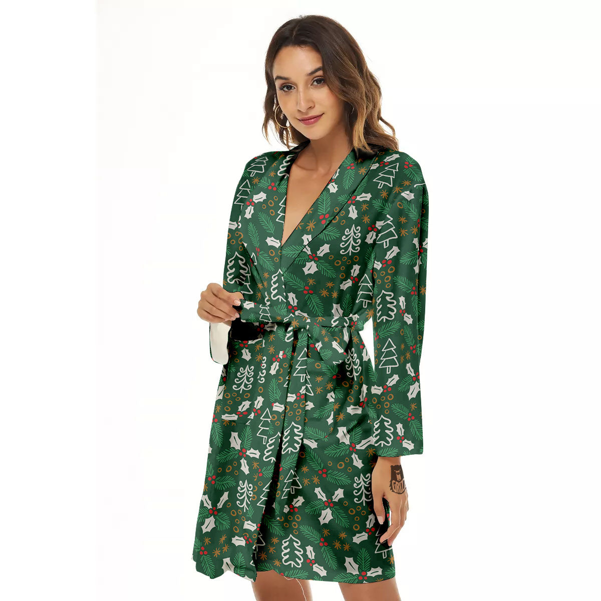Ivy Leaf Christmas Print Pattern Women's Robe-grizzshop
