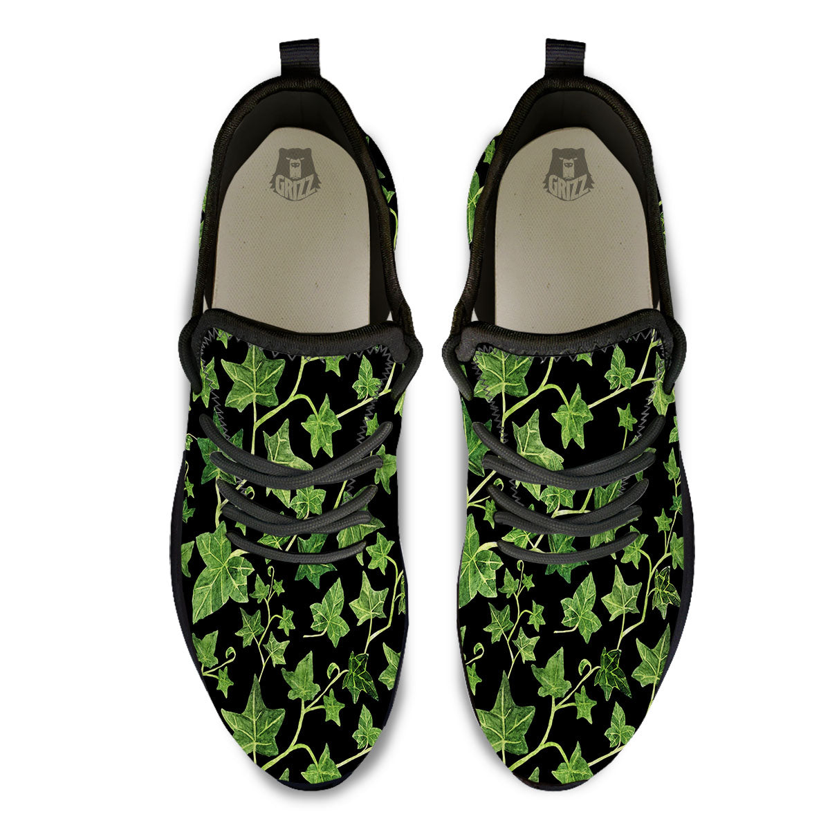 Ivy Leaf Green Print Black Athletic Shoes-grizzshop