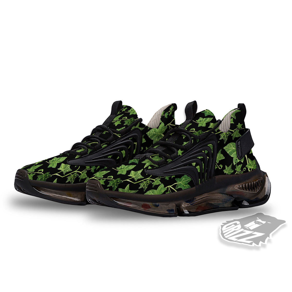 Ivy Leaf Green Print Black Gym Shoes-grizzshop