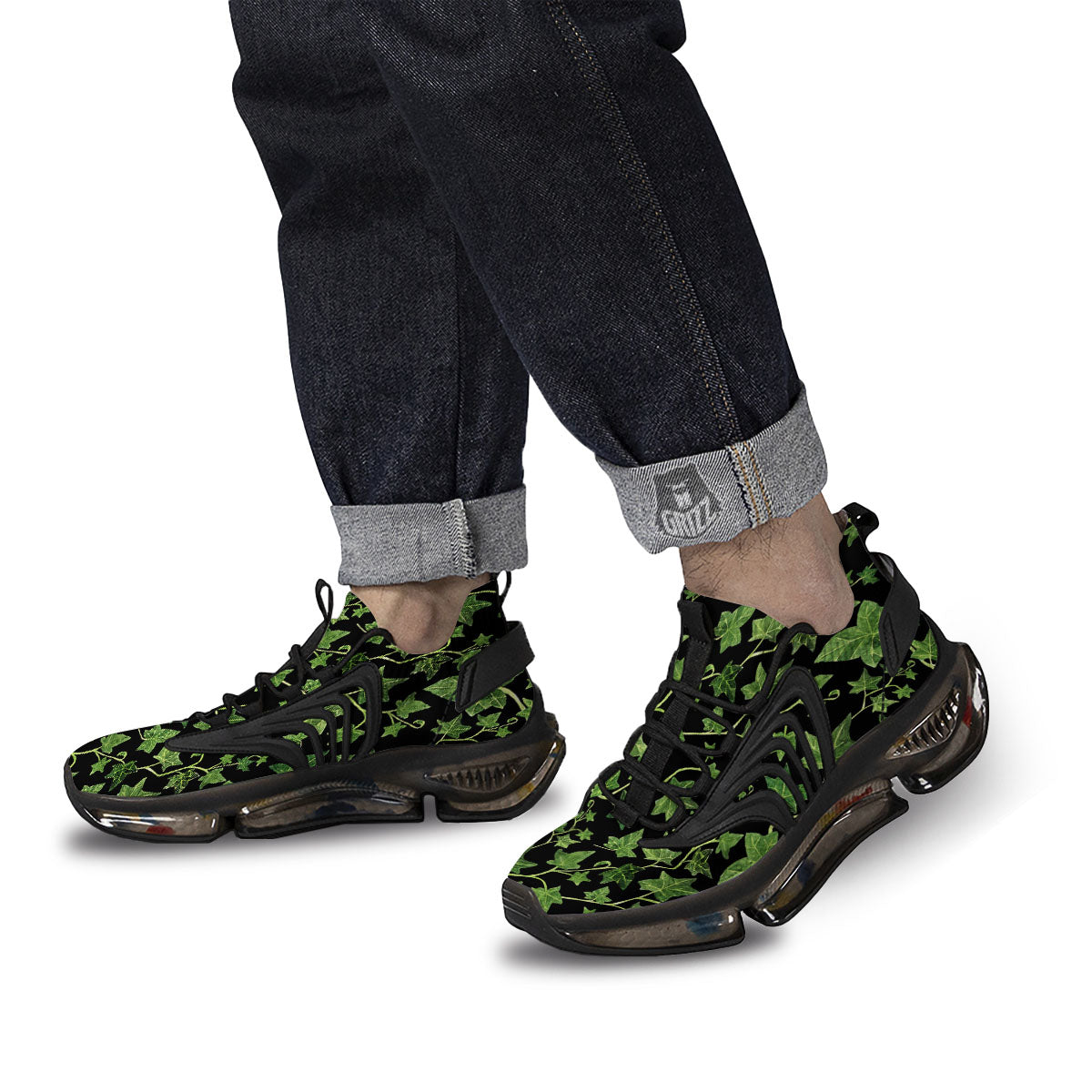 Ivy Leaf Green Print Black Gym Shoes-grizzshop