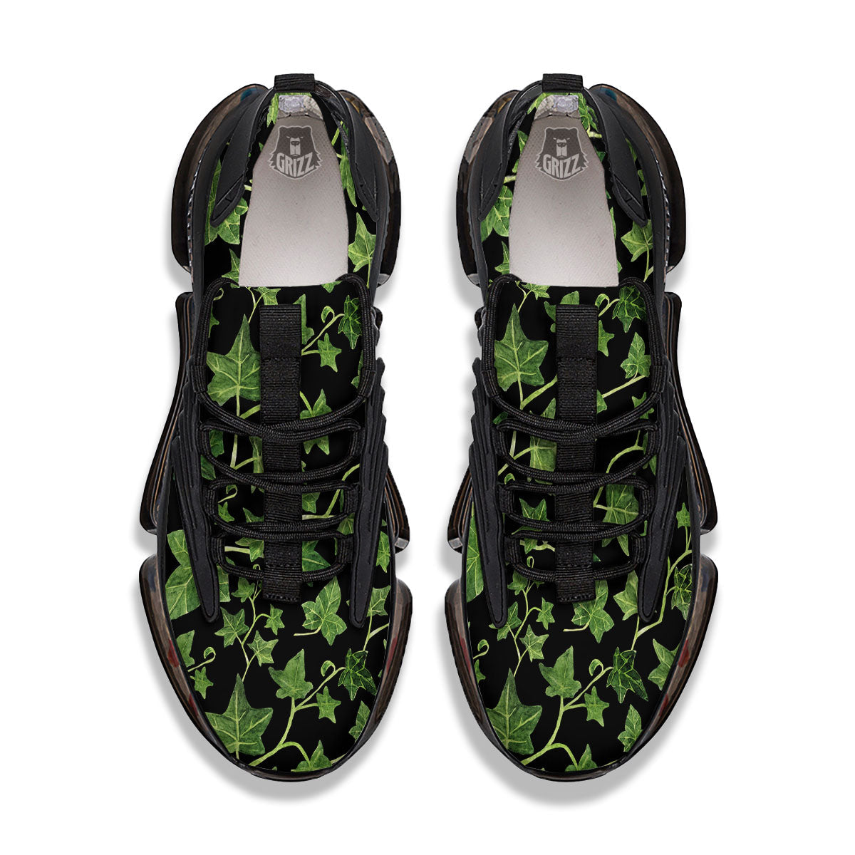 Ivy Leaf Green Print Black Gym Shoes-grizzshop