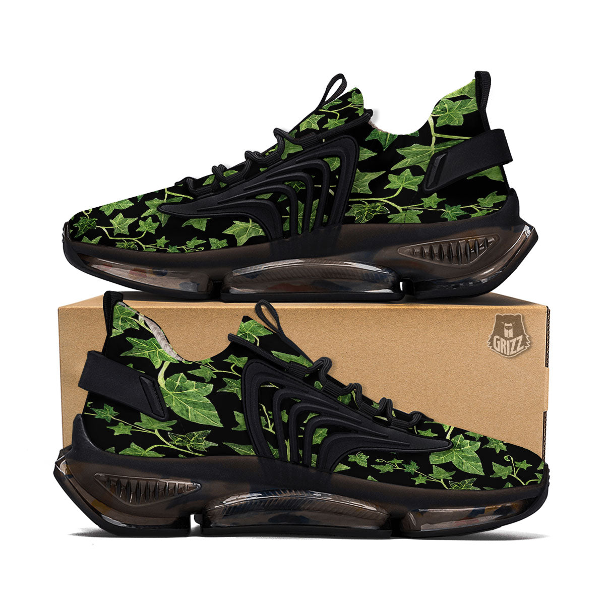 Ivy Leaf Green Print Black Gym Shoes-grizzshop