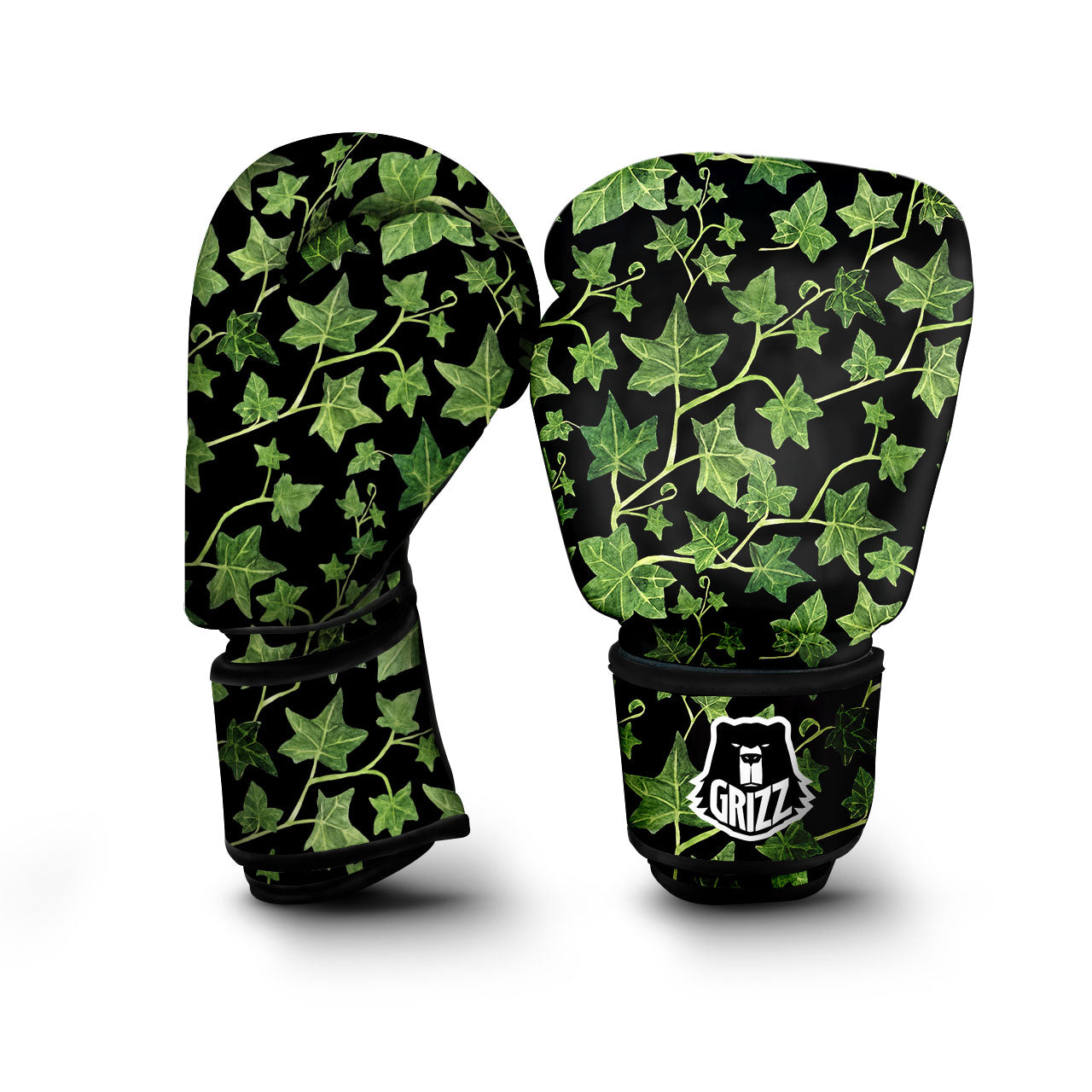Ivy Leaf Green Print Boxing Gloves-grizzshop