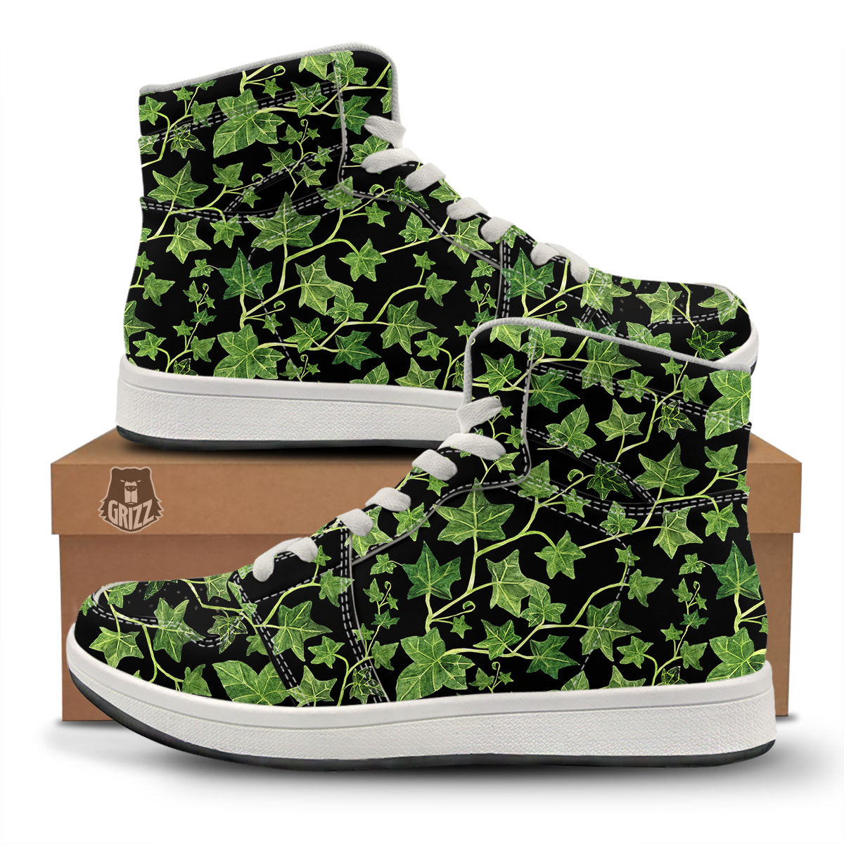 Ivy Leaf Green Print High Top Sneakers-grizzshop