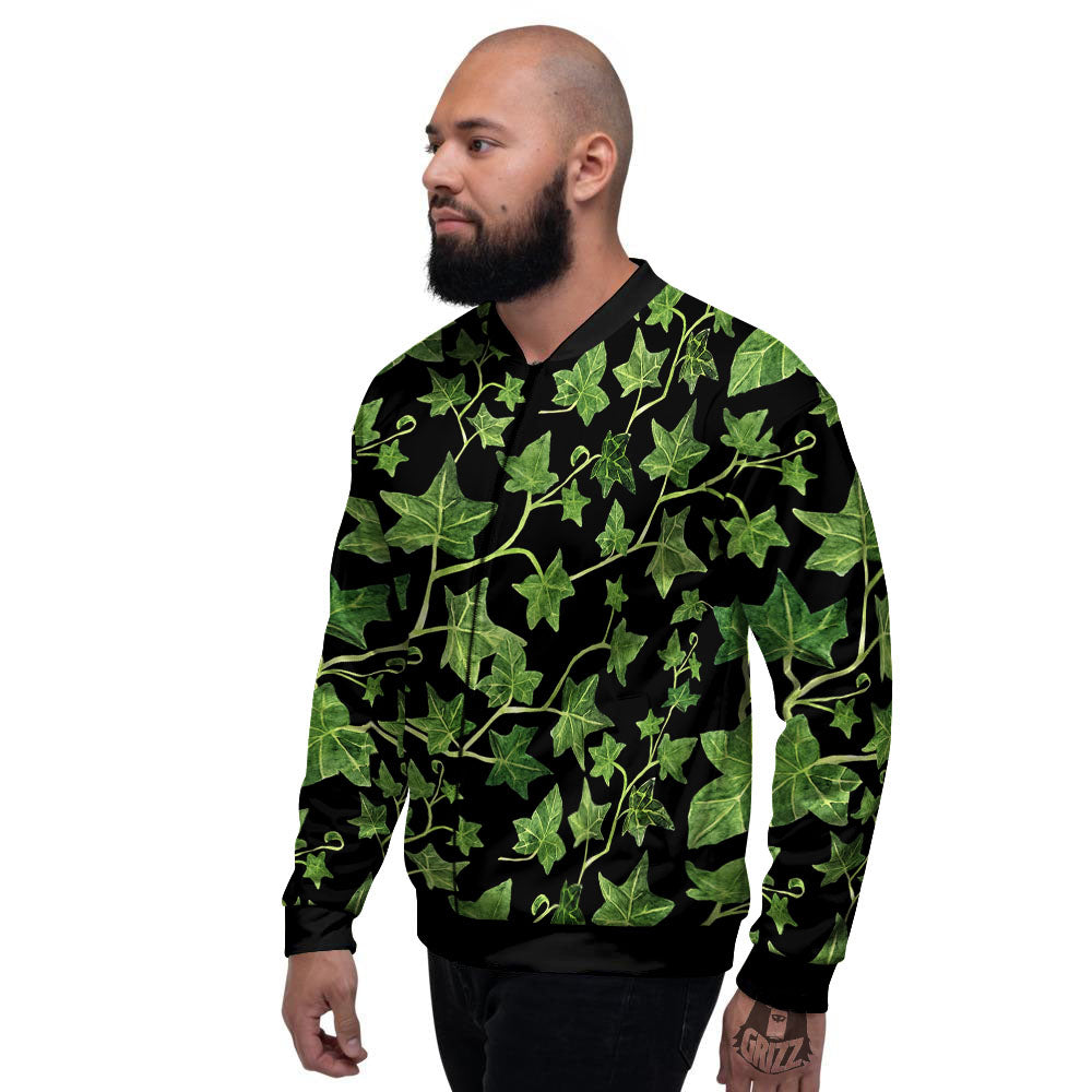Ivy Leaf Green Print Men's Bomber Jacket-grizzshop