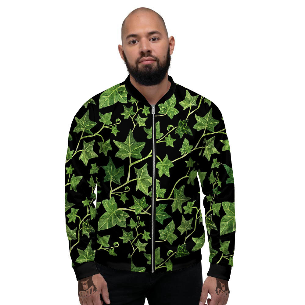 Ivy Leaf Green Print Men's Bomber Jacket-grizzshop
