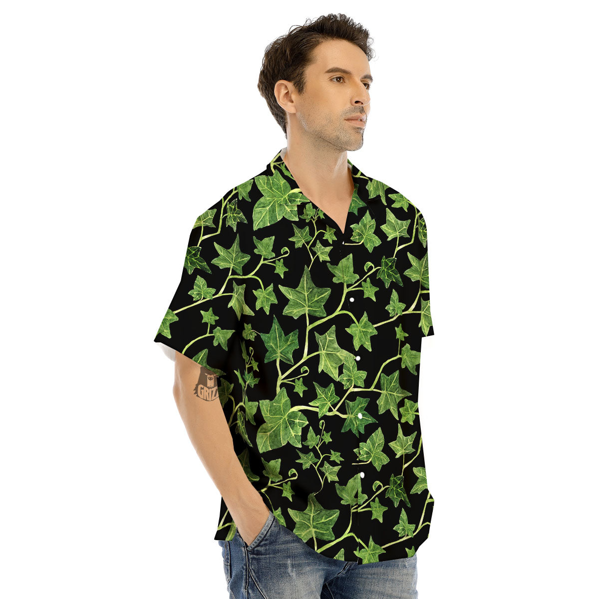 Ivy Leaf Green Print Men's Hawaiian Shirt-grizzshop