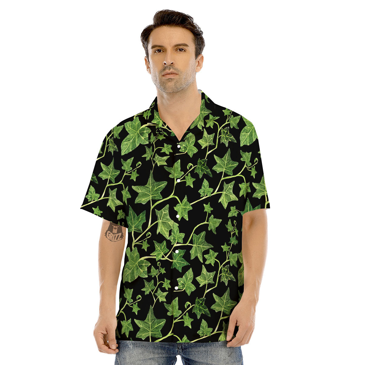 Ivy Leaf Green Print Men's Hawaiian Shirt-grizzshop