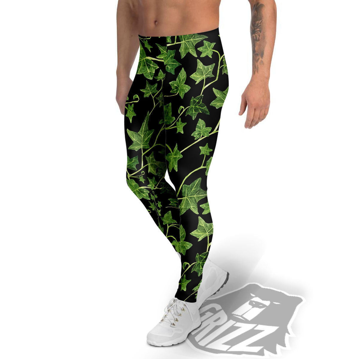 Ivy Leaf Green Print Men's Leggings-grizzshop