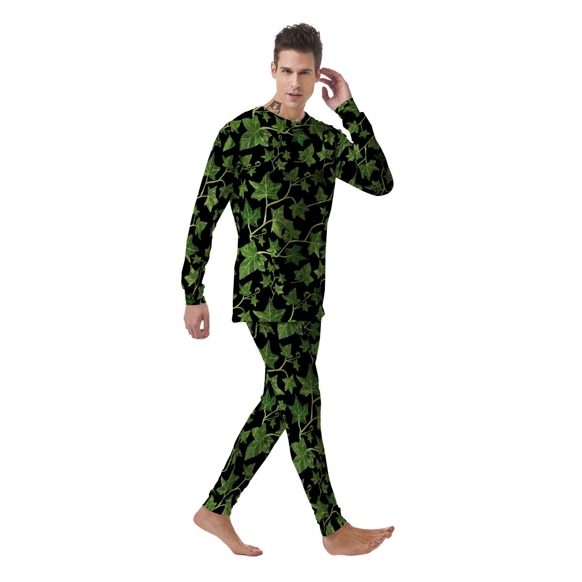 Ivy Leaf Green Print Men's Pajamas-grizzshop
