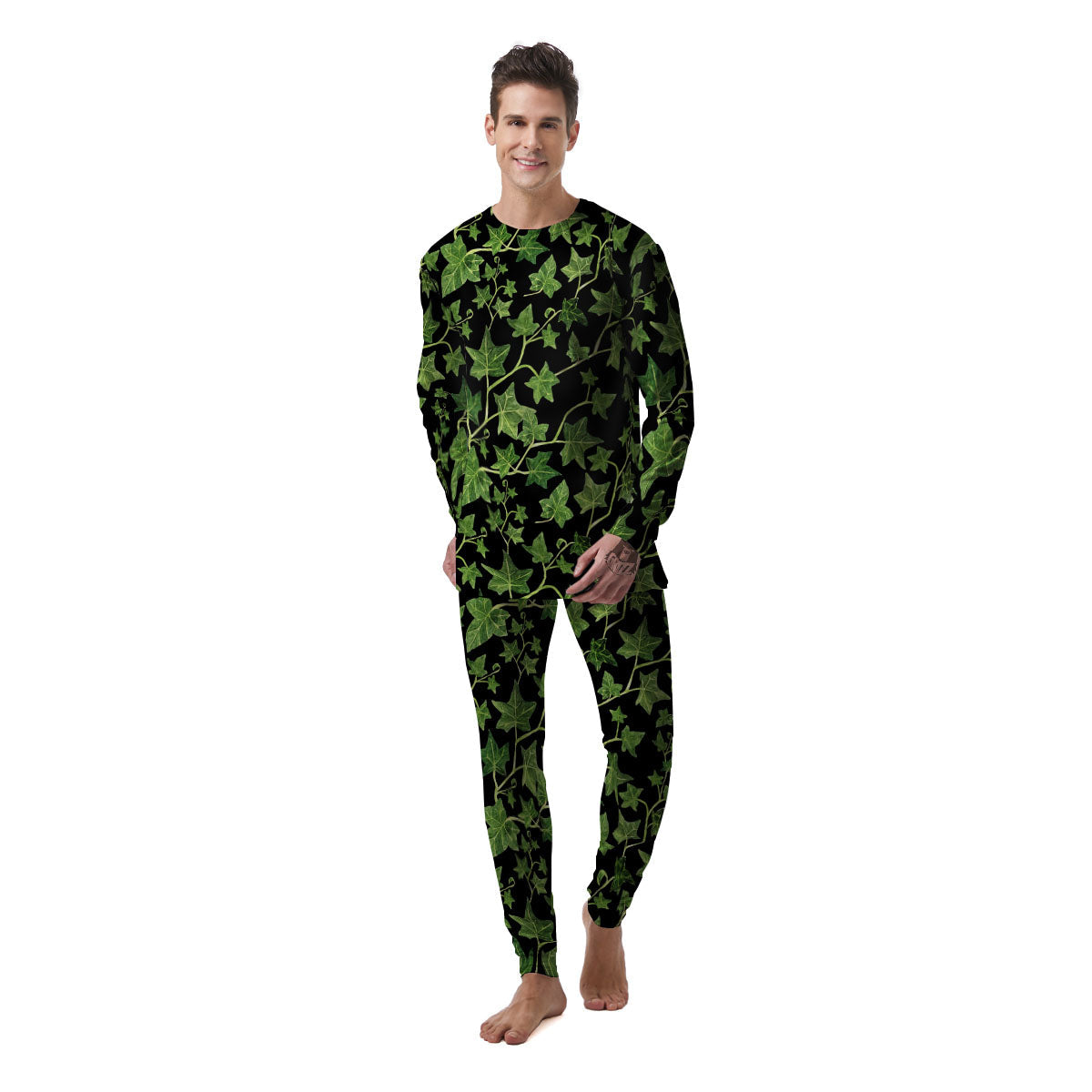 Ivy Leaf Green Print Men's Pajamas-grizzshop