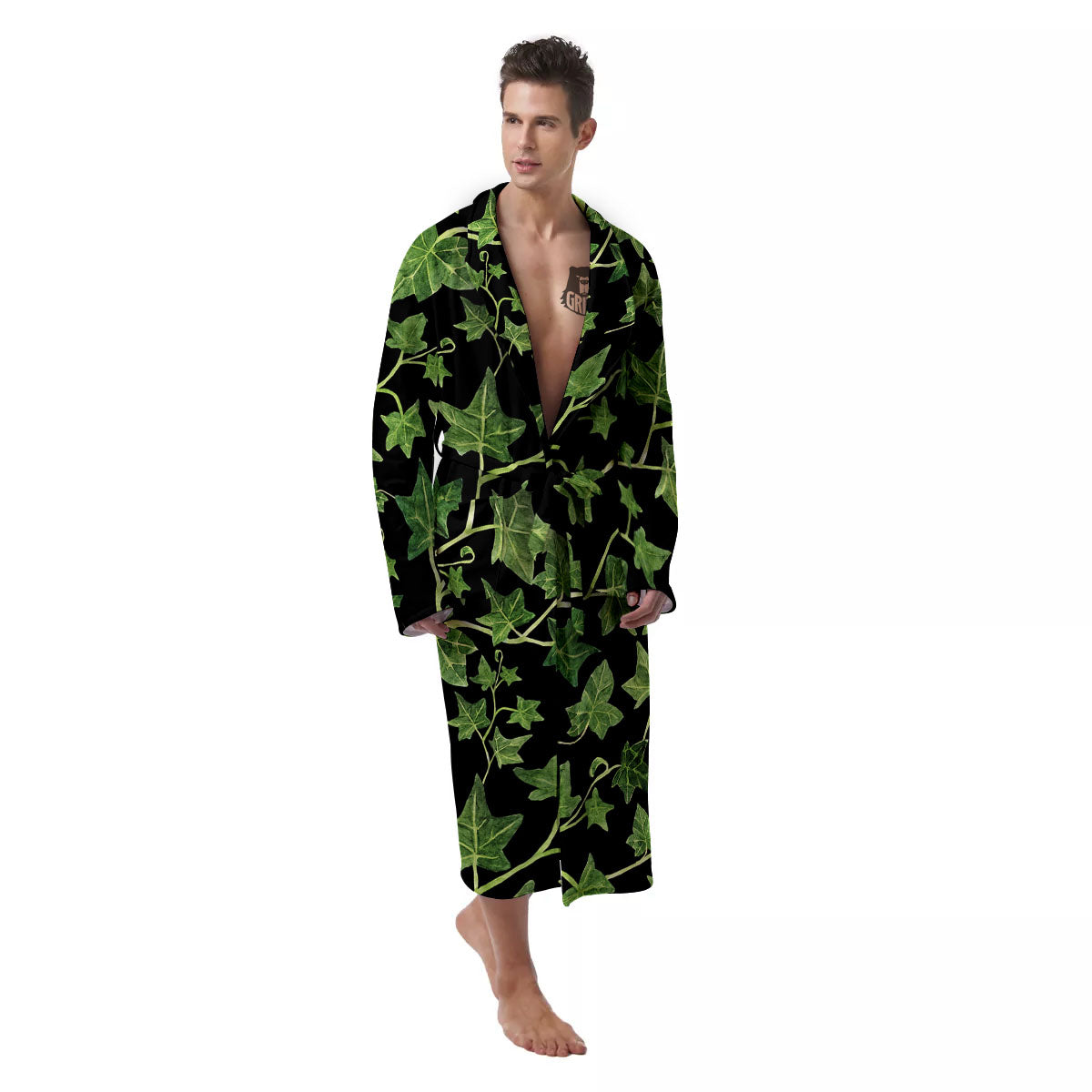 Ivy Leaf Green Print Men's Robe-grizzshop