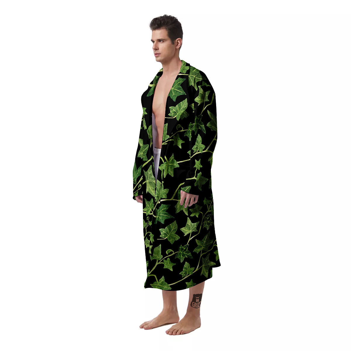 Ivy Leaf Green Print Men's Robe-grizzshop