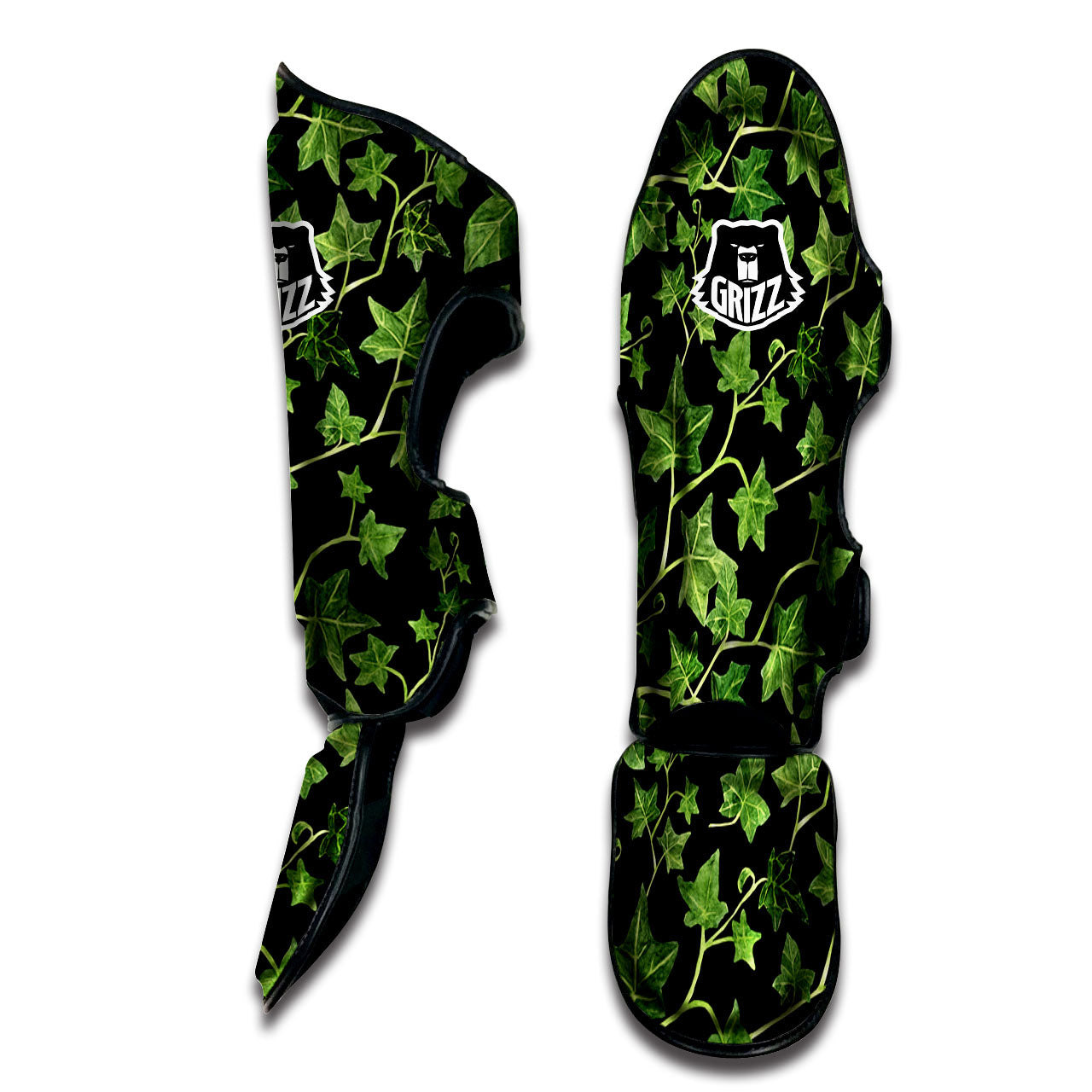 Ivy Leaf Green Print Muay Thai Shin Guards-grizzshop