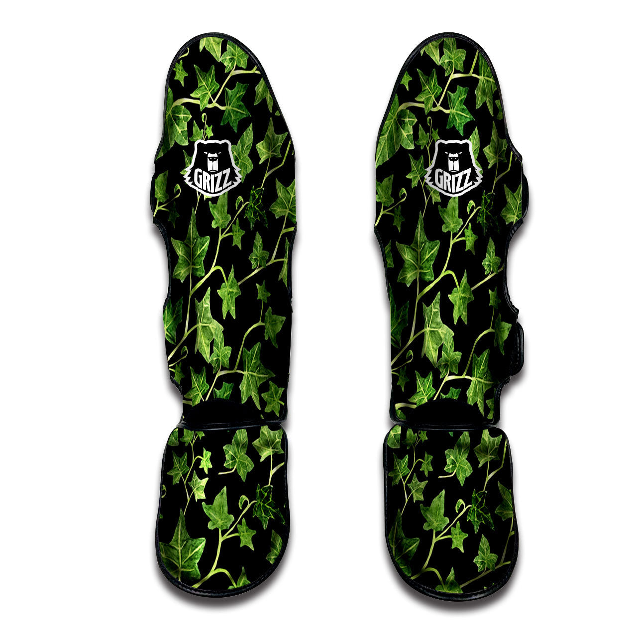 Ivy Leaf Green Print Muay Thai Shin Guards-grizzshop