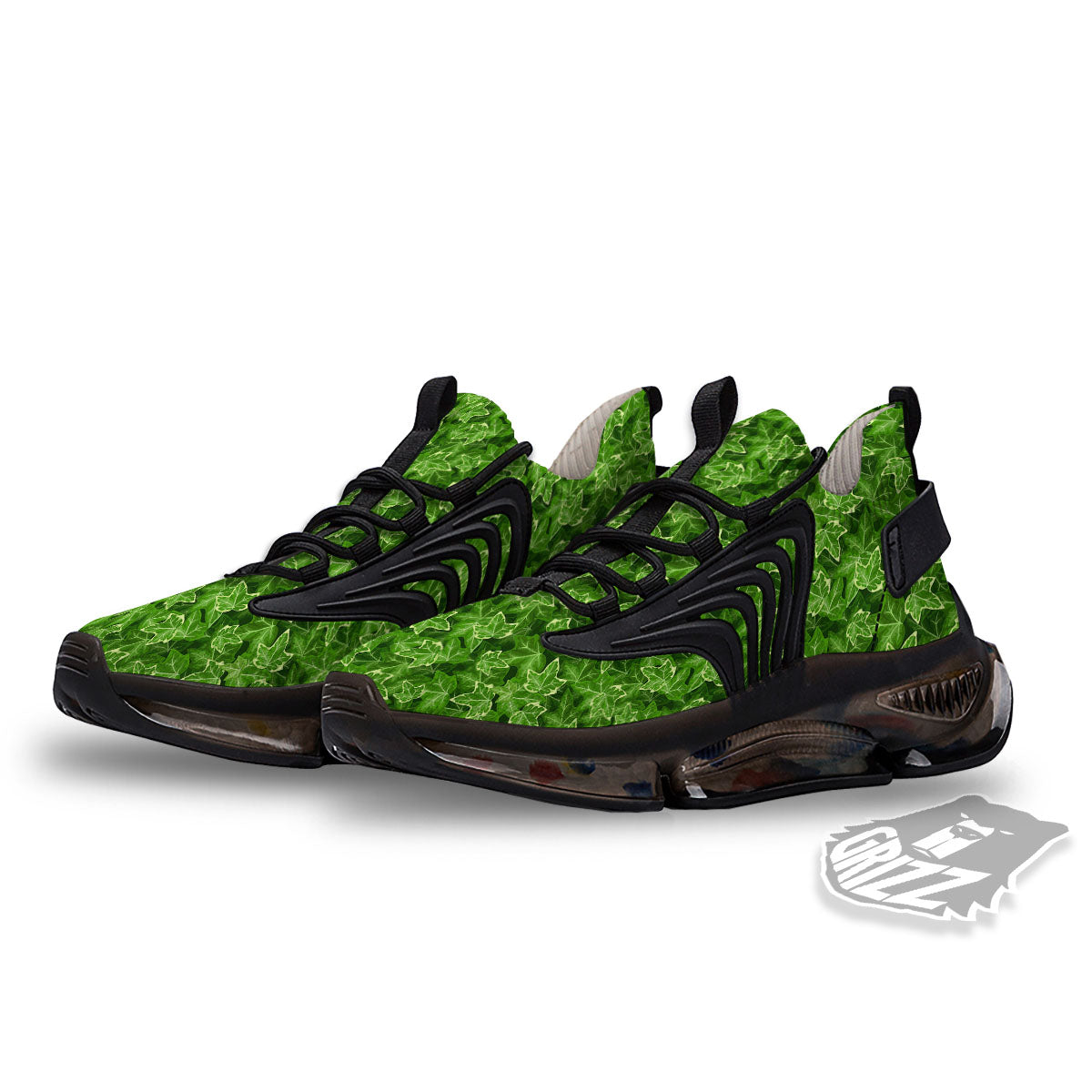 Ivy Leaf Green Print Pattern Black Gym Shoes-grizzshop
