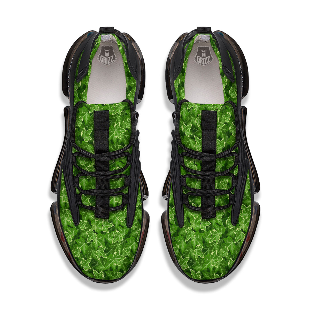 Ivy Leaf Green Print Pattern Black Gym Shoes-grizzshop