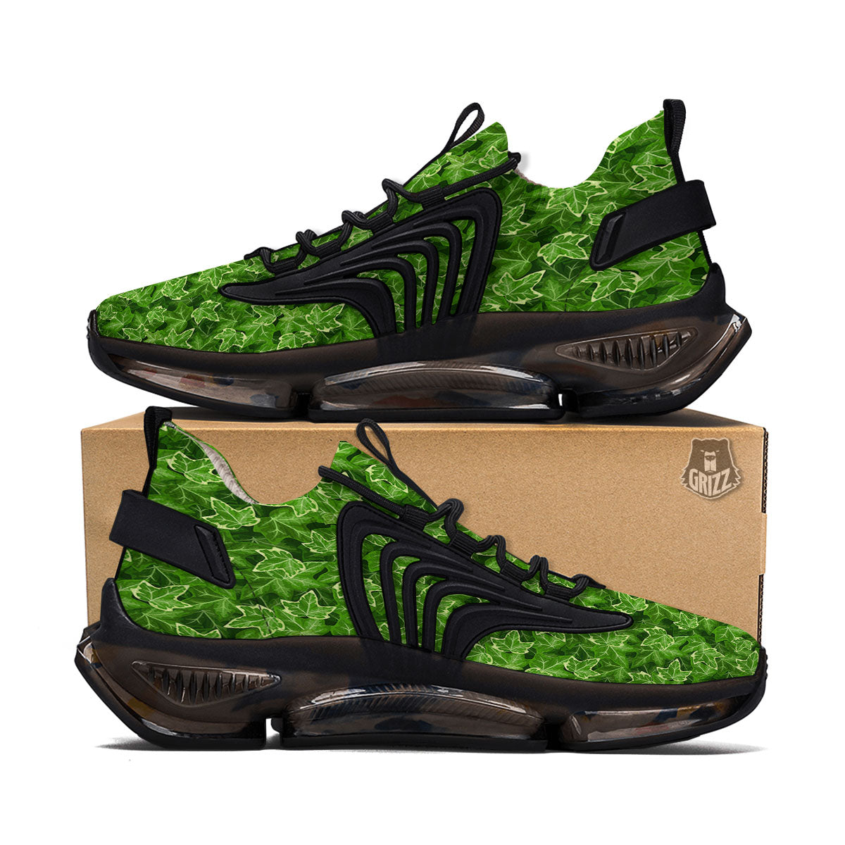 Ivy Leaf Green Print Pattern Black Gym Shoes-grizzshop