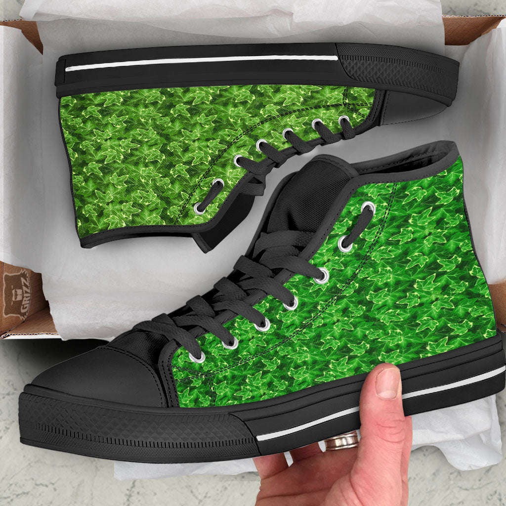 Ivy Leaf Green Print Pattern Black High Top Shoes-grizzshop