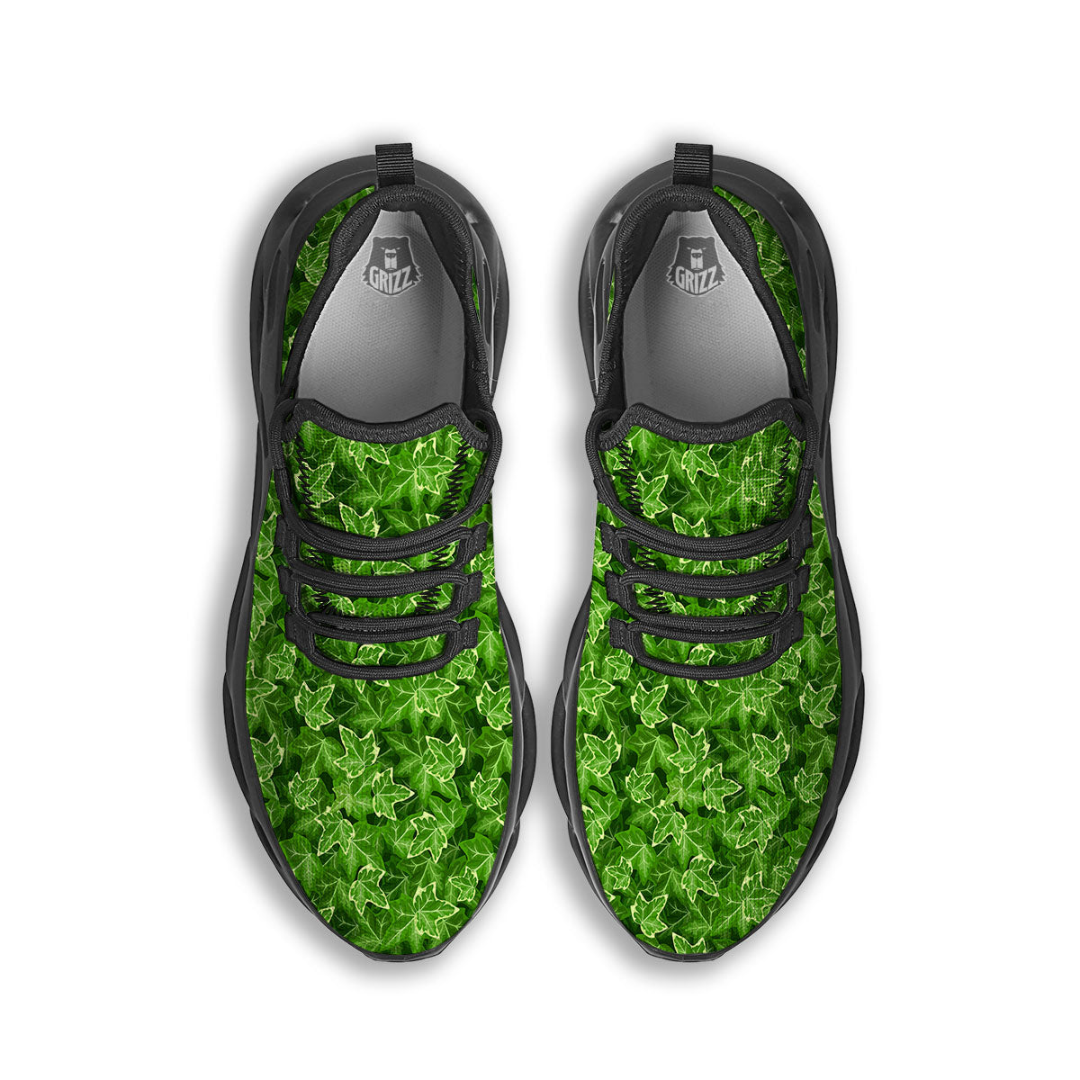 Ivy Leaf Green Print Pattern Black Running Shoes-grizzshop
