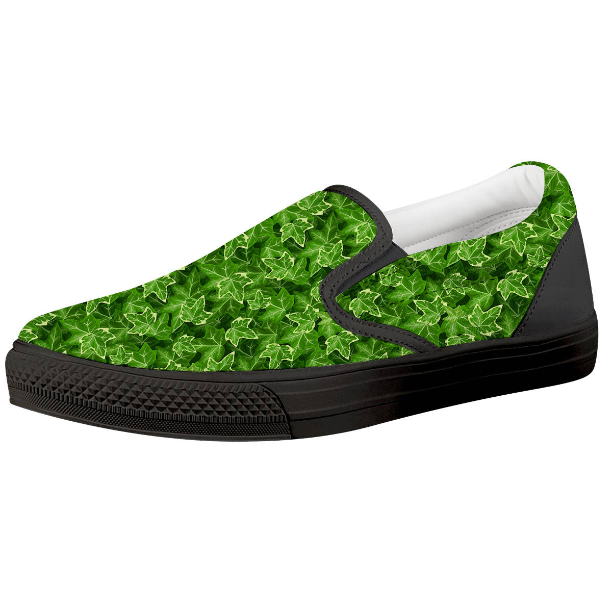 Ivy Leaf Green Print Pattern Black Slip On Shoes-grizzshop