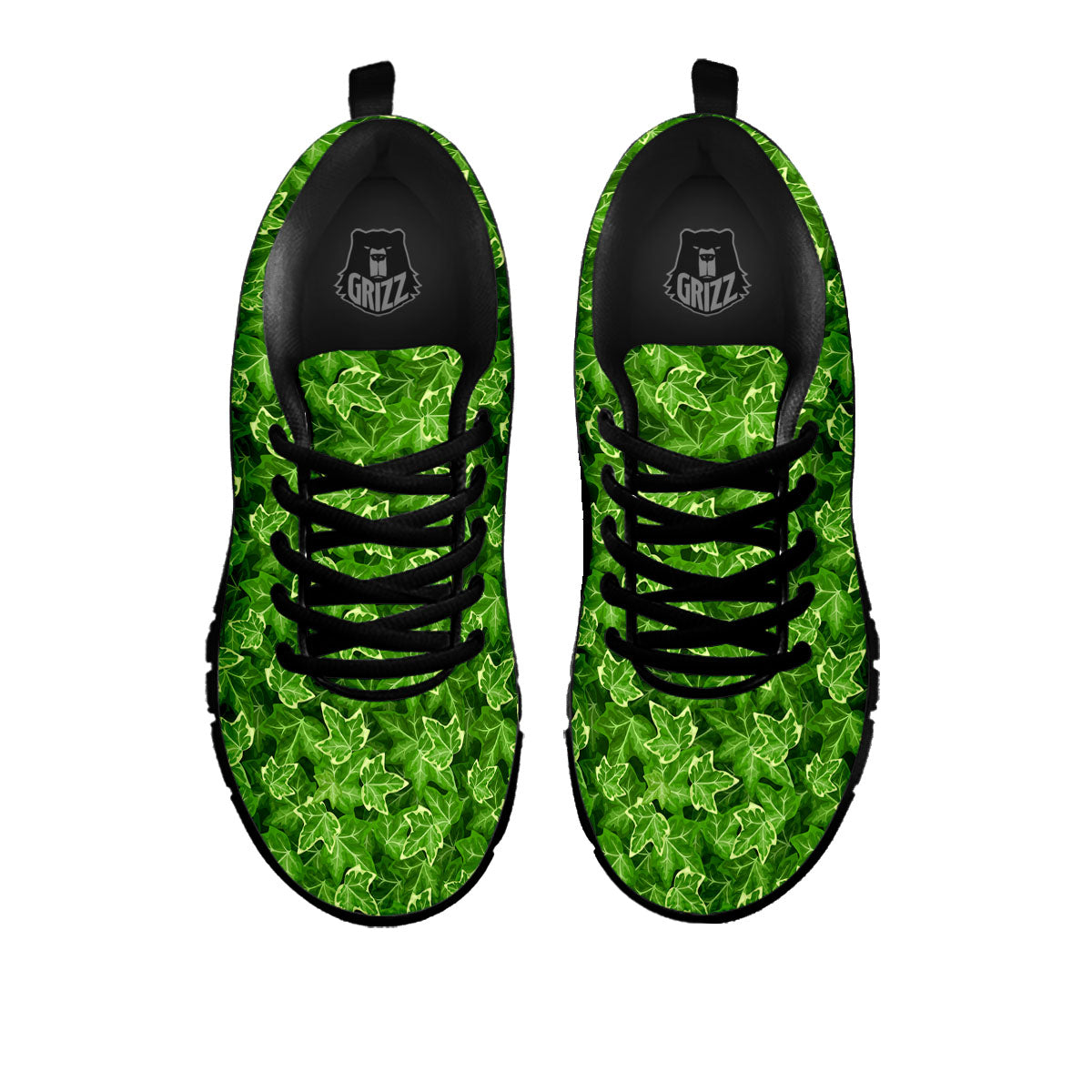 Ivy Leaf Green Print Pattern Black Sneaker-grizzshop