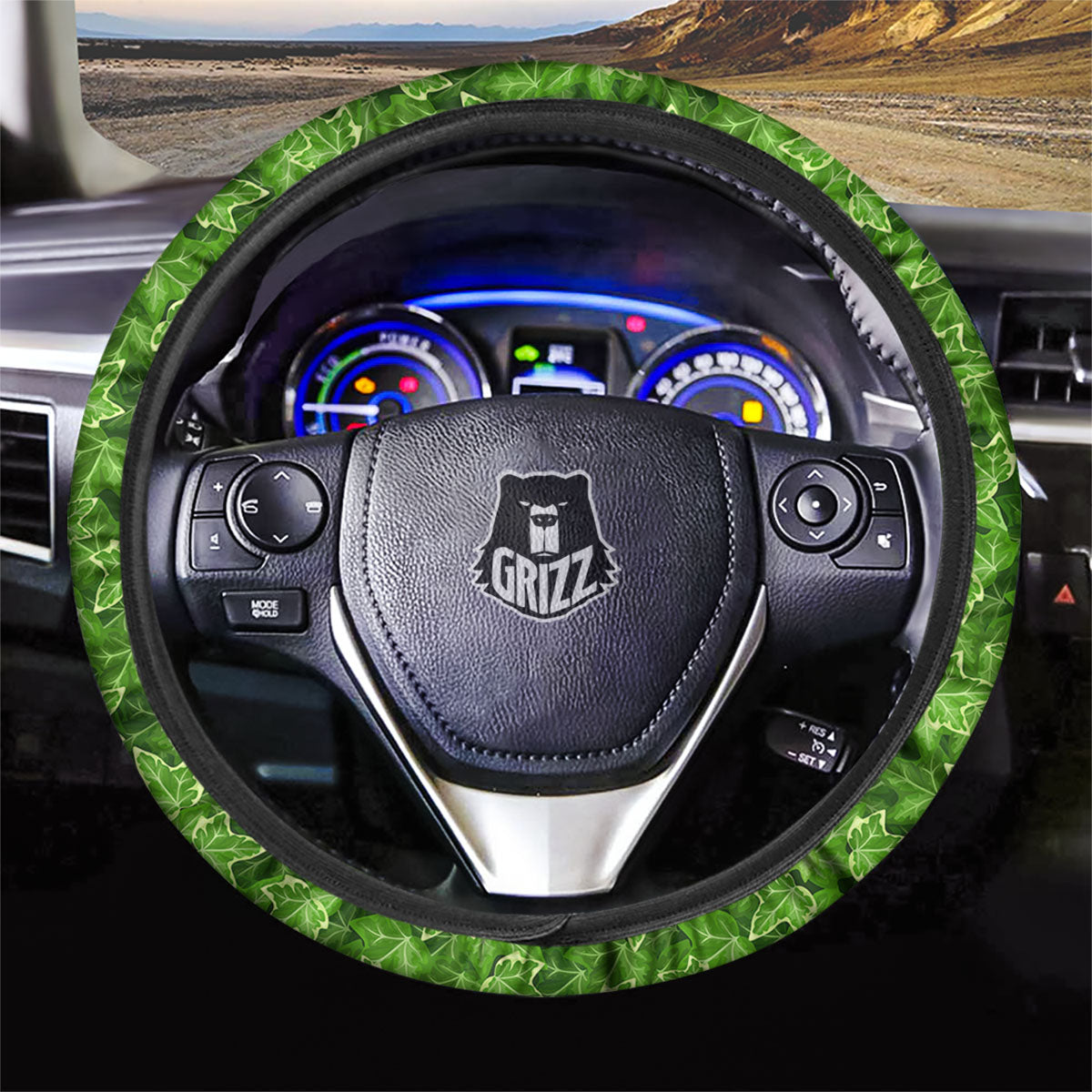 Ivy Leaf Green Print Pattern Car Steering Wheel Cover-grizzshop